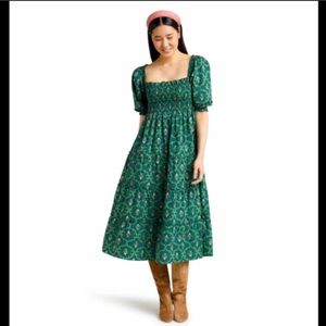 Hill House - Nesli Nap Dress - Emerald Trellis - NWT
